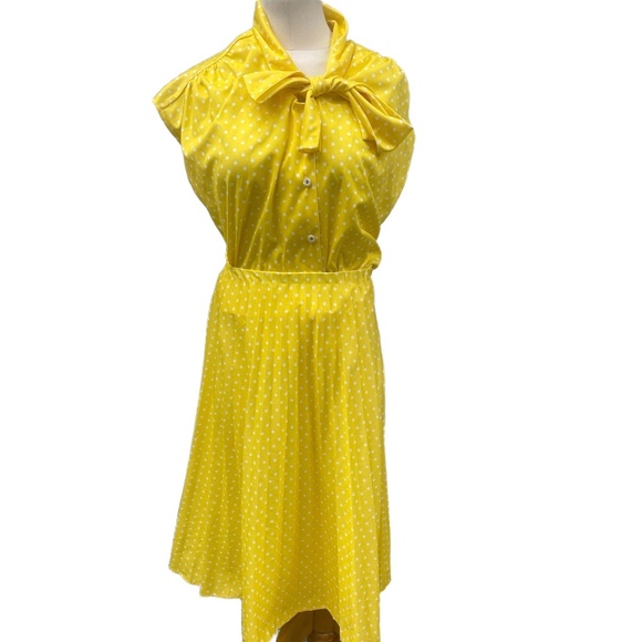 Marty Gutmacher Pleated Skirt Blouse Set 14 Large yellow polka Mod 60’s Vintage - Picture 1 of 13